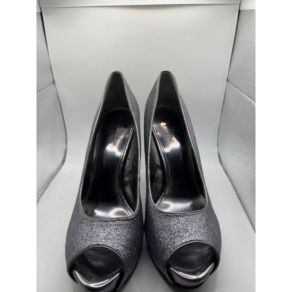 Jacqueline Ferrar Silver Glitter Peep Toe Stiletto‎ Heels Dress Shoes Size 10